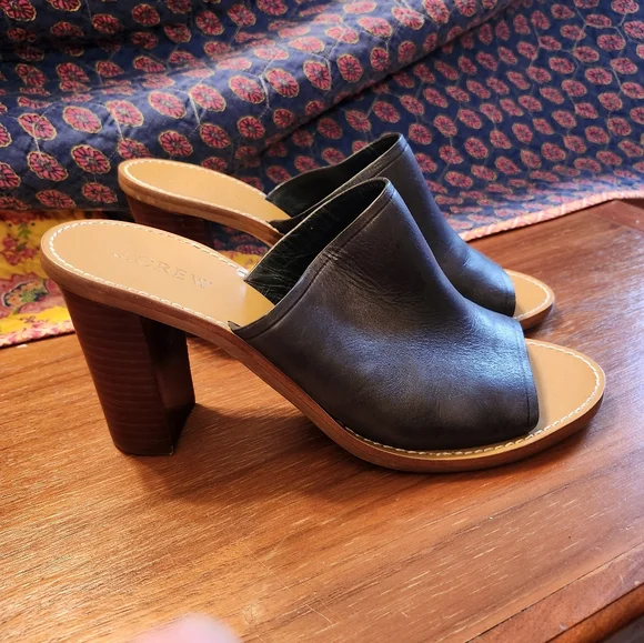 J Crew Navy Leather Slide Sandals - Picture 7 of 9